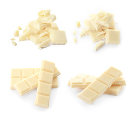 Set with delicious chocolate on white background