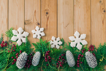 Holiday background with christmas branches and decoration