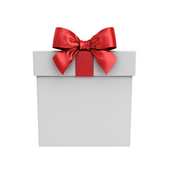 Gift box or Present box with red ribbon bow isolated on white background 3D rendering