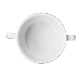 Ceramic soup bowl with space for text on white background, top view. Washing dishes