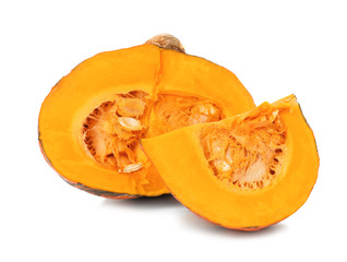 Sliced fresh raw pumpkin isolated on white