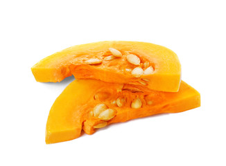 Fresh raw pumpkin slices isolated on white