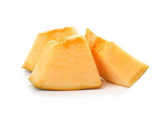 Fresh raw pumpkin pieces isolated on white