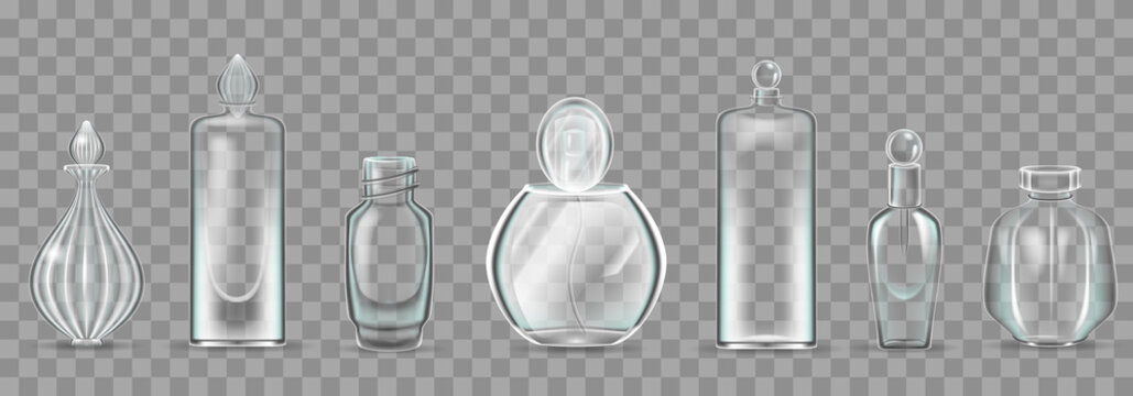 Realistic and elegant glass bottles for perfume