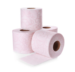 Rolls of toilet paper on white background. Personal hygiene