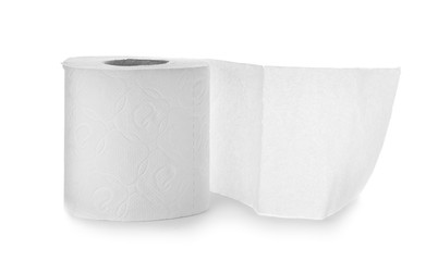 Roll of toilet paper on white background. Personal hygiene
