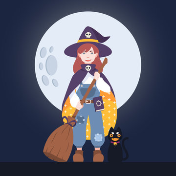 little witch girl and her cat