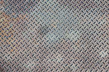 Grungy Industrial Checker Plate Background Texture with Rusty Wo
