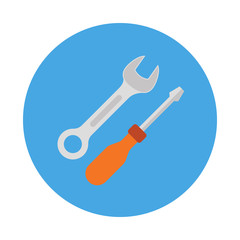 Wrench and Screwdriver flat icon isolated on blue background. Modern Repair and construction  equipment sign symbol in flat style. Working tools Vector illustration for web and mobile design.