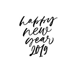 Happy New Year 2019 card. Modern vector brush calligraphy. 