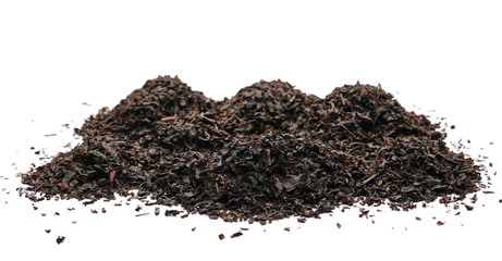 Black tea leaves isolated on white background