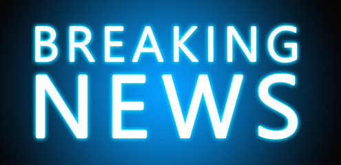 Breaking News - glowing white text on blue background