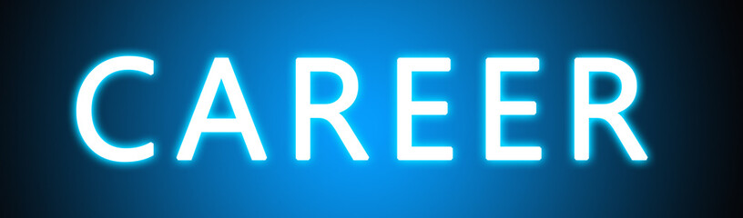Career - glowing white text on blue background