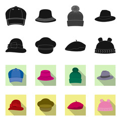 Vector illustration of headgear and cap logo. Set of headgear and accessory stock symbol for web.