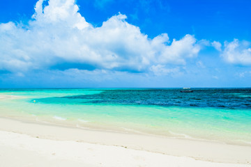 Beautiful landscape of clear turquoise Indian ocean, Maldives islands