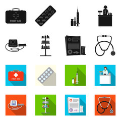 Vector illustration of pharmacy and hospital sign. Collection of pharmacy and business vector icon for stock.