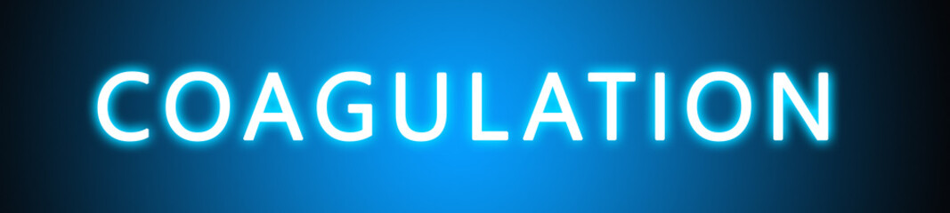 Coagulation - glowing white text on blue background
