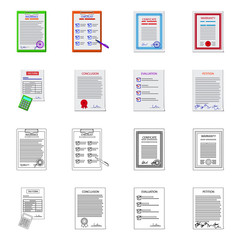 Vector illustration of form and document icon. Collection of form and mark stock symbol for web.