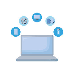 laptop computer with data center icons