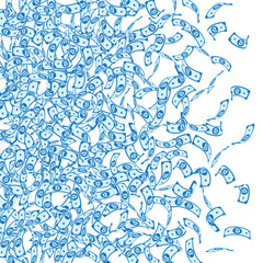 6686516 Bitcoin, internet currency notes falling. Small BTC bills on white background. Cryptocurrency, digit