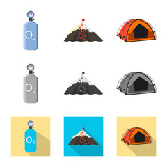 Vector illustration of mountaineering and peak icon. Set of mountaineering and camp stock symbol for web.