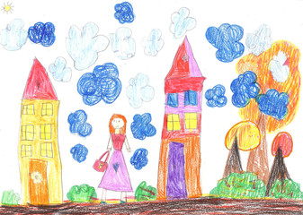 Child's drawing of a happy girl