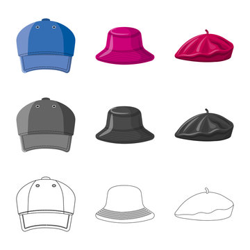 Vector design of headgear and cap icon. Collection of headgear and accessory stock vector illustration.