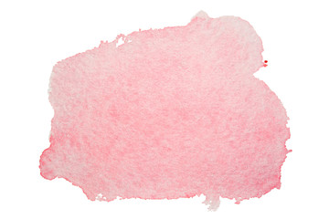 Pink watercolor splash isolated on white background. Hand drawn painting.