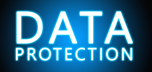Data Protection - glowing white text on blue background