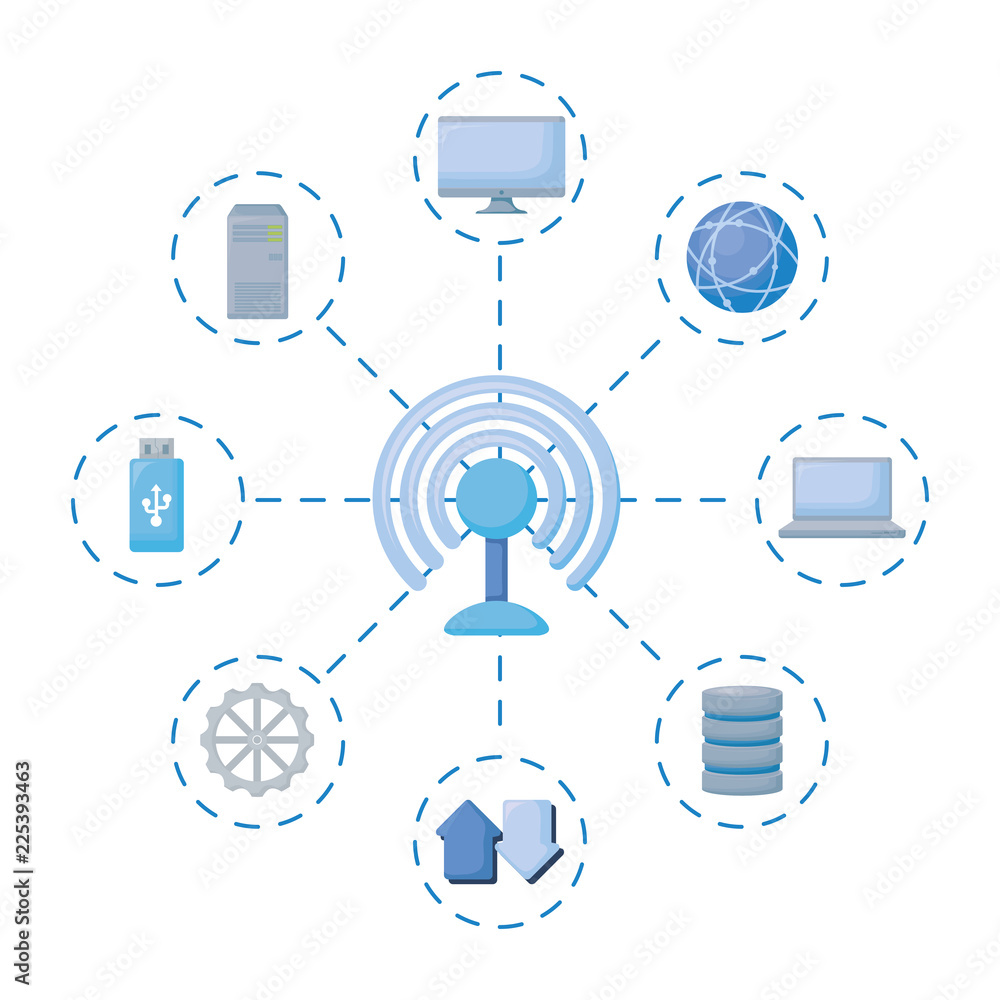 Poster wifi signal with data icons