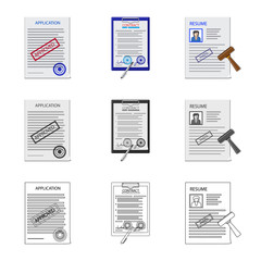 Vector illustration of form and document icon. Collection of form and mark vector icon for stock.