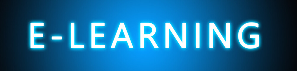 E-Learning - glowing white text on blue background