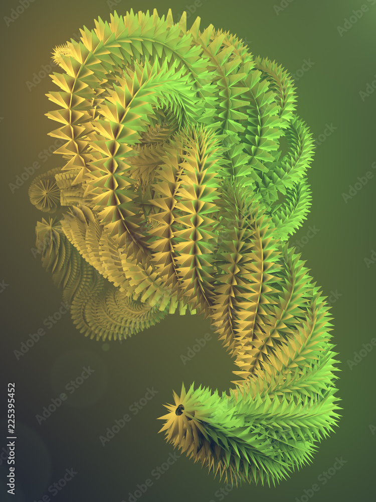Poster Abstract futuristic shape in colored space. 3d rendering