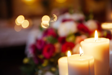 A blurred picture of candles burning