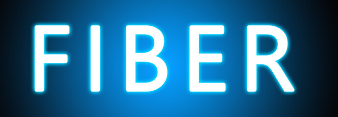 Fiber - glowing white text on blue background