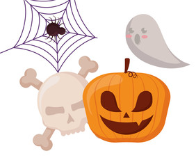 halloween pumpkin with skull and ghost