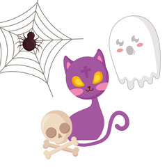 halloween cute cat with cross and ghost
