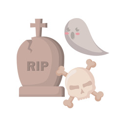 halloween ghost with gravestone and cat