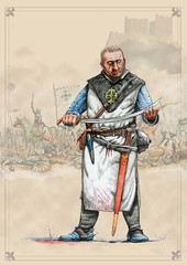 Medieval knight of Order of Aviz, XIIIc. Historical illustration.