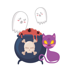 halloween ghosts with cauldron and cat