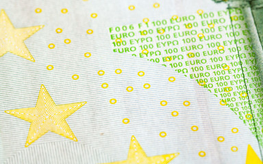 Piece of 100 euro. Macro. selective focus.