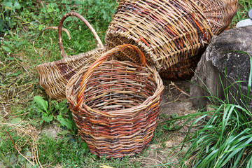 Wicker baskets on the grass