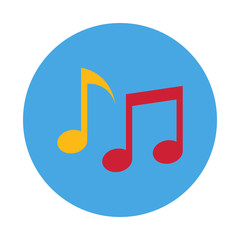 Musical notes flat icon isolated on blue background. Simple 
notes sign symbol in flat style.Vector illustration for web and mobile design.