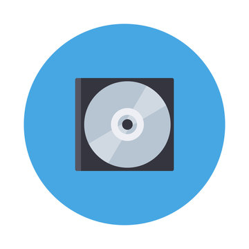 Compact Disk flat icon isolated on blue background. Simple 
Disk sign symbol in flat style.Vector illustration for web and mobile design.