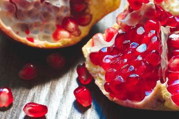 red pomegranate seeds and light
