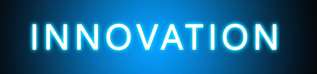 Innovation - glowing white text on blue background