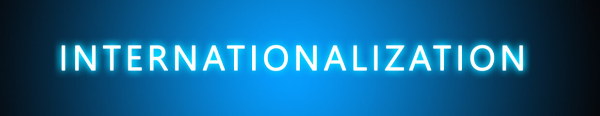 Internationalization - glowing white text on blue background