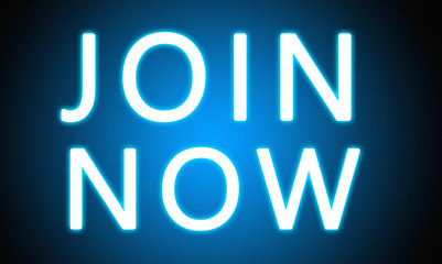 Join Now - glowing white text on blue background