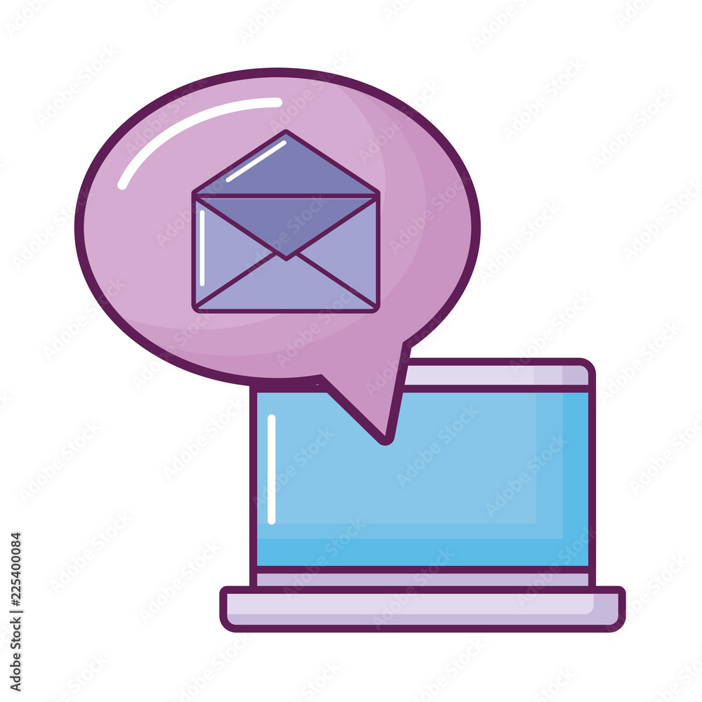Poster laptop computer with speech bubble and envelope
