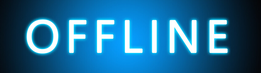 Offline - glowing white text on blue background